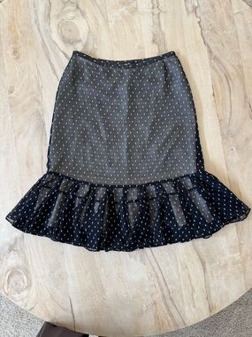 Ann Taylor Black Polka Dot Midi Skirt with Ruffle Hem